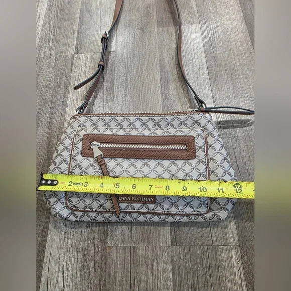 Dana Buchman Crossbody Bag Canvas Monogram Tan Preppy Classy Abstract Equestrian - Picture 5 of 14